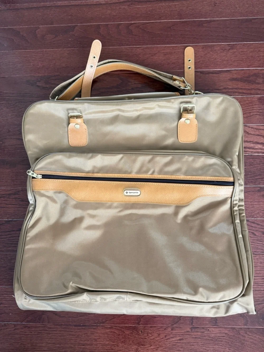 Samsonite Vintage Gold & Brown Leather Travel Suit Garment Folding Bag